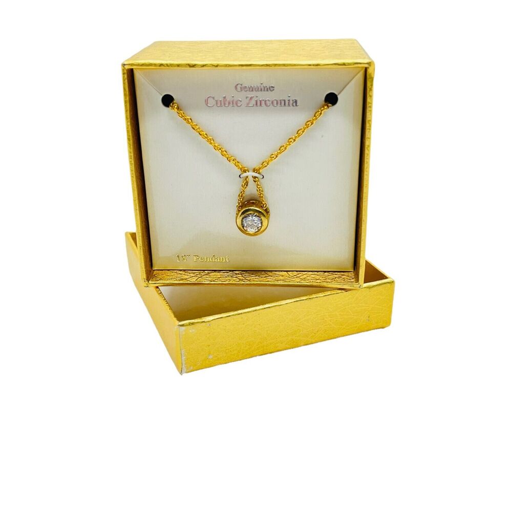 CZ Necklace Womens Clear Zirconia Gold Tone NIB Adjustable Lobster Clasp 18"